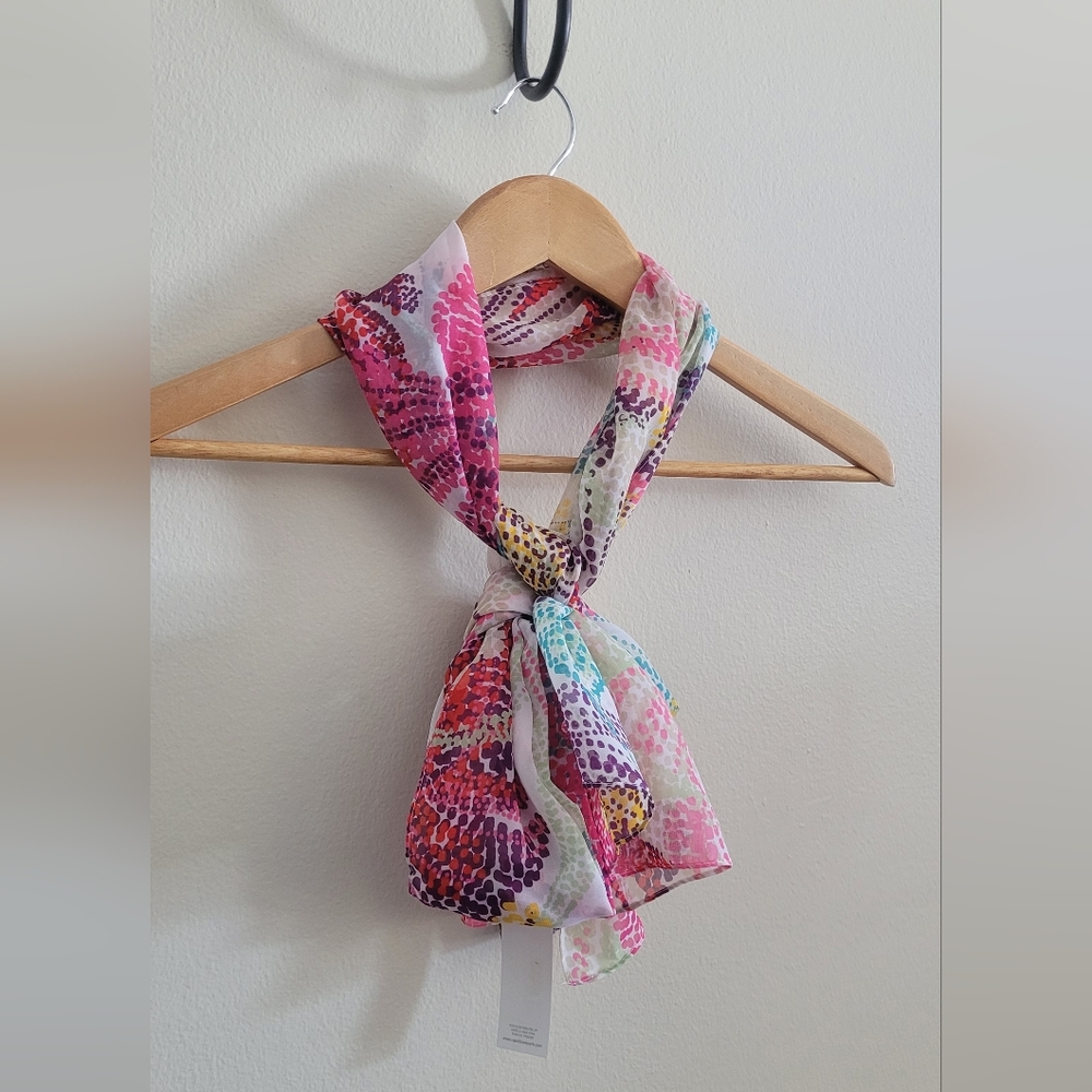 Vtg Vibrant Multicolor Palm Polka Dot Silky Scarf, Pink, Purple, Yellow & Lime